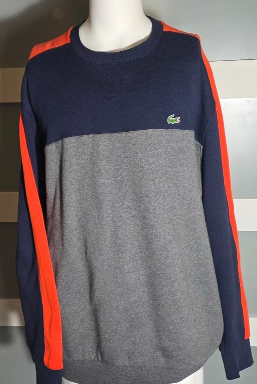 LACOSTE Sport Sweatshirt Men's 2XLT Multicolor Logo Round Neck Pullover